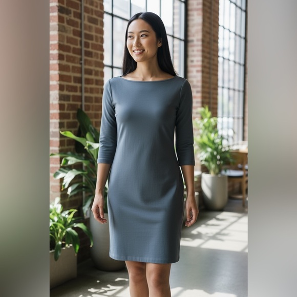 Theory Women’s Navy Blue 100% Pima Cotton Boat Neck Long Sleeve Dress Size SP - Picture 1 of 7